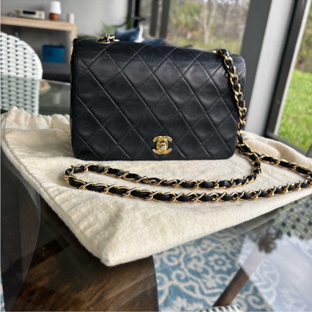 Chanel Black Quilted Leather small flap Chain Bag